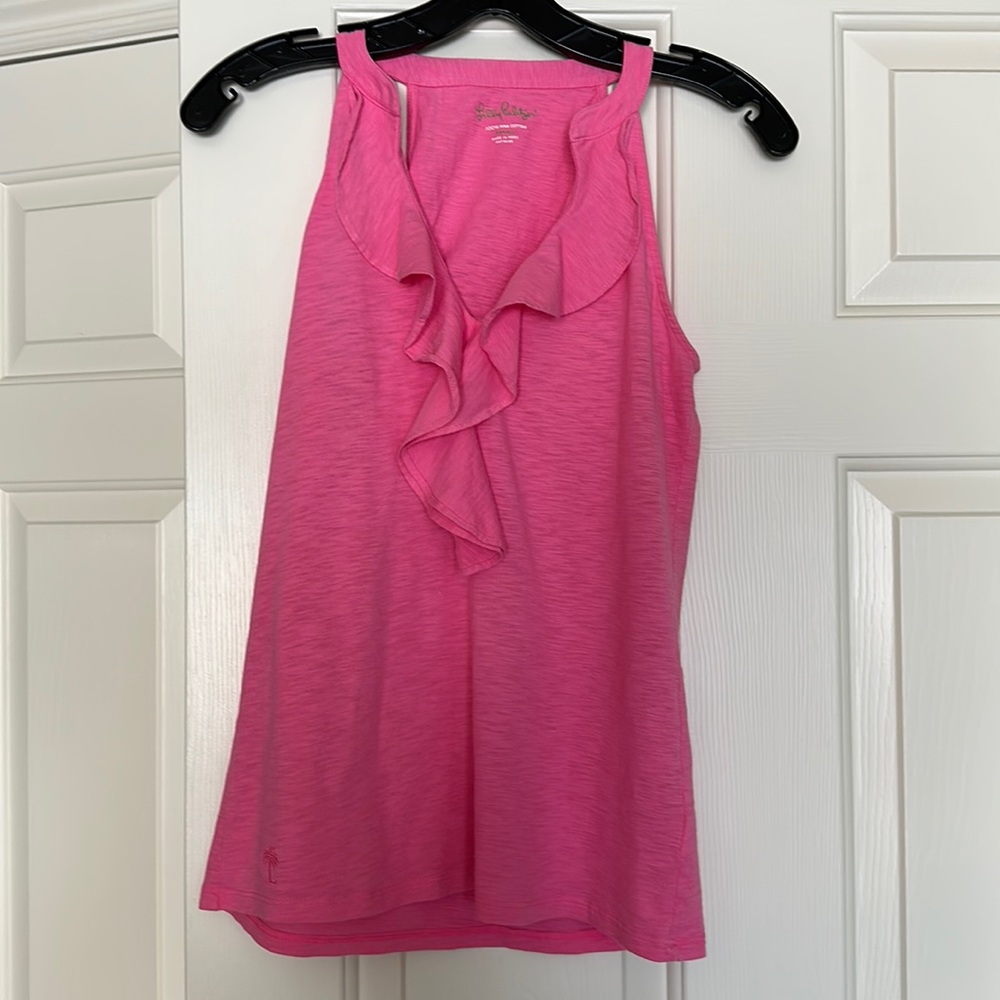 Lily Pulitzer Ladies Ruffle Halter Sleeveless V Neck Pink Tank Top  Size XS
